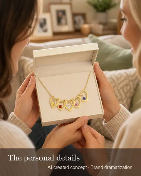 Illustrative moving brand scene of family jewelry gift moments