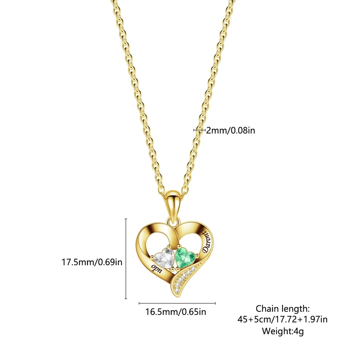 Two-Tone Teardrop Story Necklace with pendant and chain measurements
