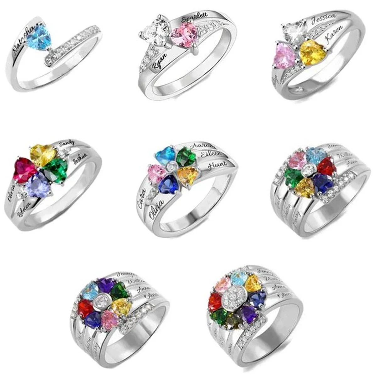 Multiple Family Constellation Name Ring stone-count configurations