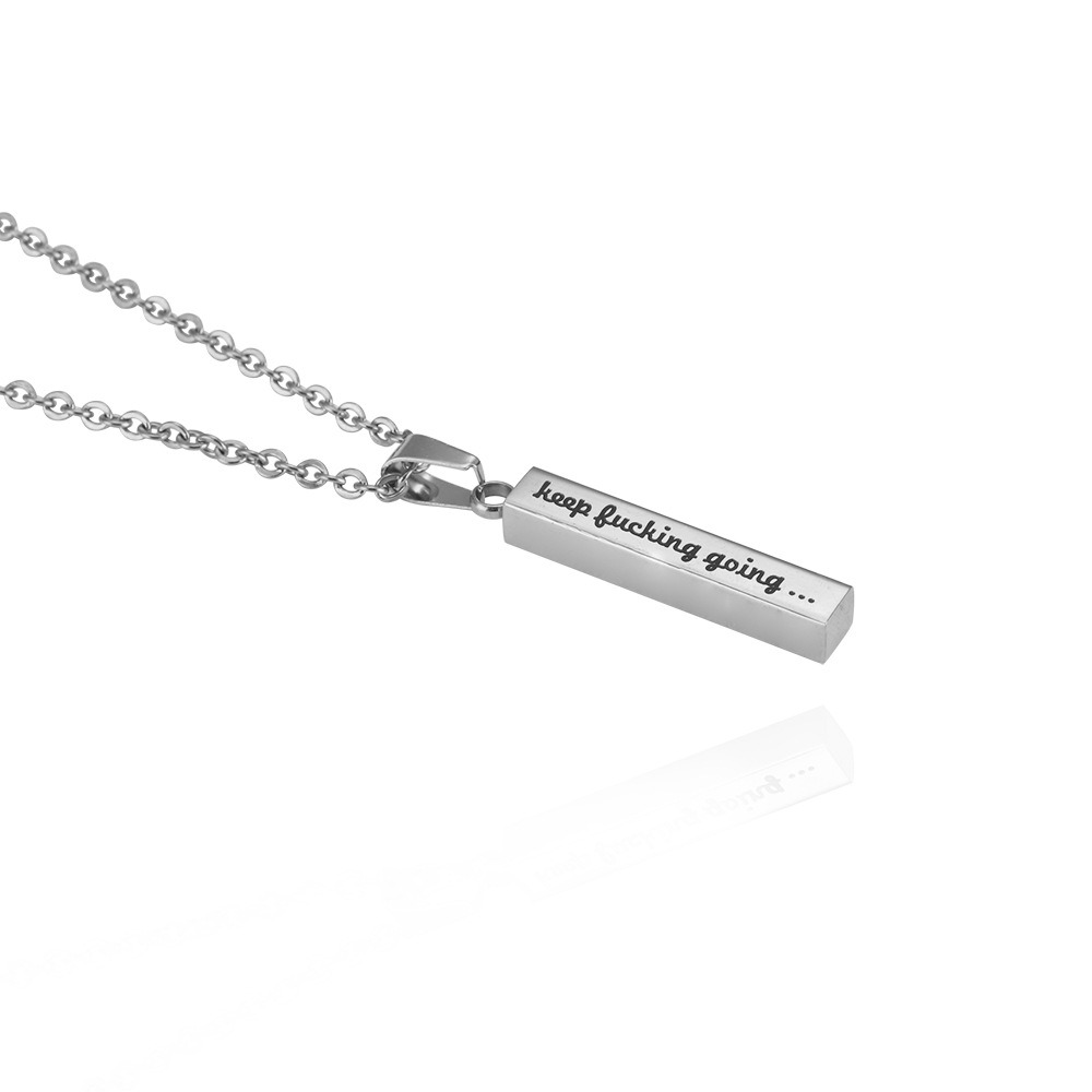 Engraved vertical bar necklace with an optional birthstone on a bamboo link chain