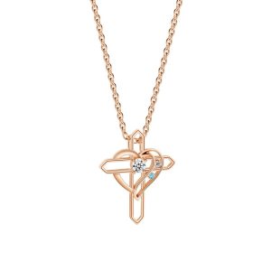 Pavé cross necklace with a birthstone center stone and a name engraved on the front — Gold Tone, 3 stones