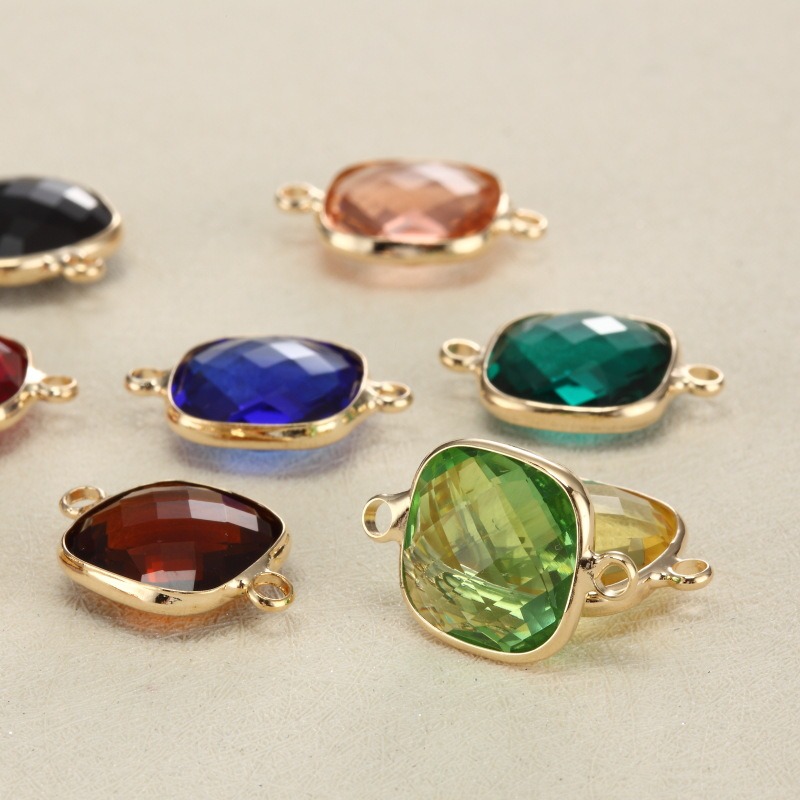 Engraved name necklace with a 12mm square gold-edged birthstone charm