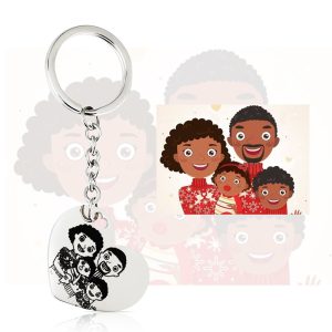 Stainless Steel Etched Photo Heart Keychain for Couples