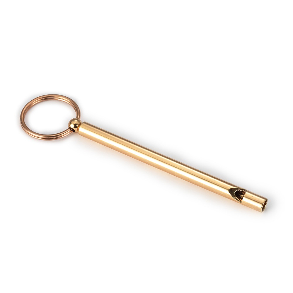 Engraved brass whistle keychain with a coil keyring and optional birthstone