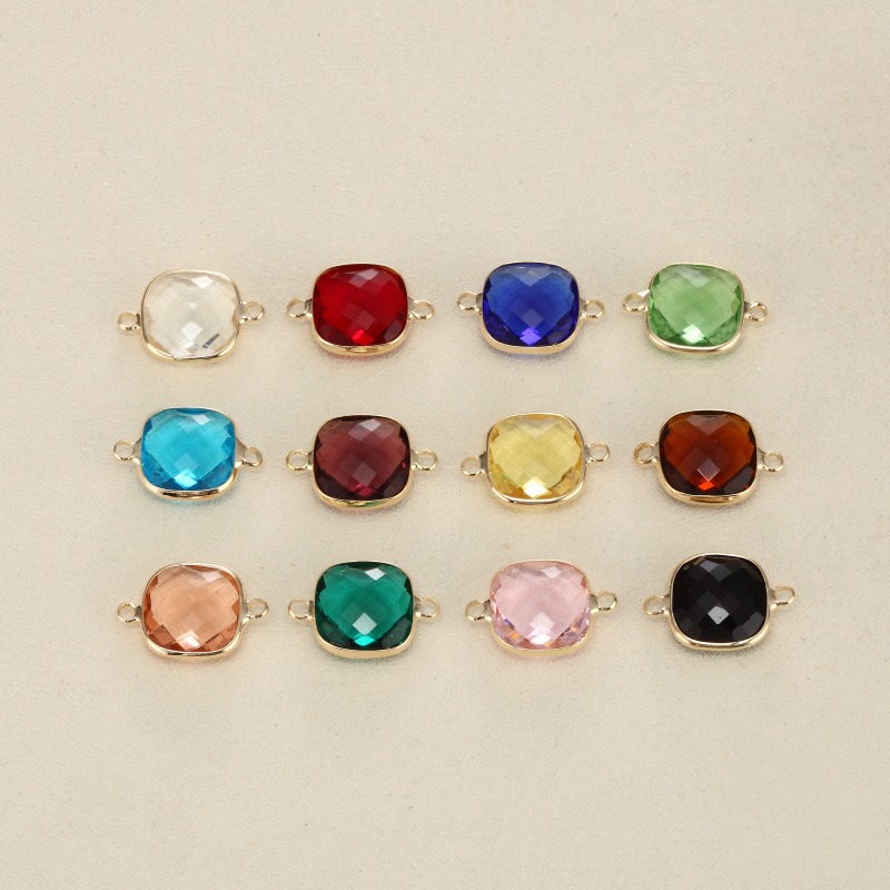 Engraved name necklace with a 12mm square gold-edged birthstone charm