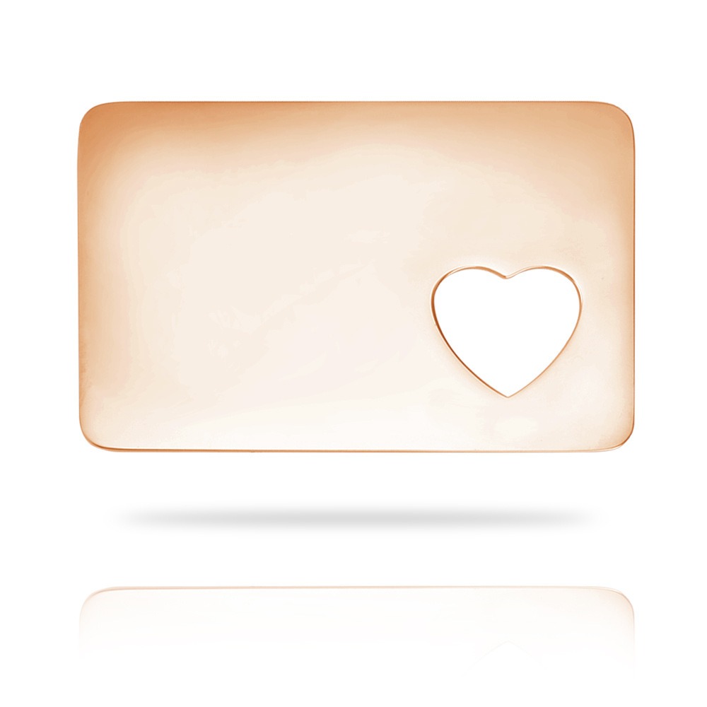 Personalized photo wallet card in stainless steel with a heart cutout and a printed photo — Rose Gold Tone, Heart