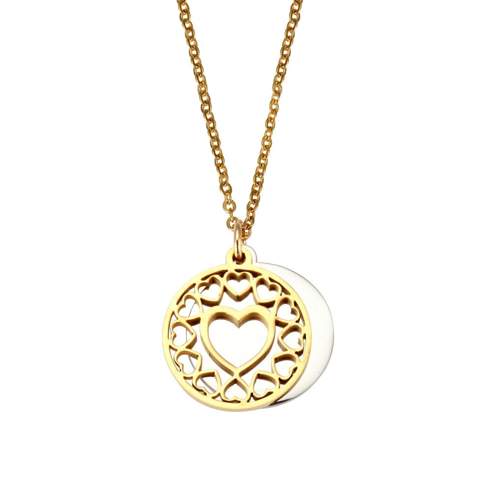 Open heart pendant necklace with a name engraved inside and a small birthstone charm