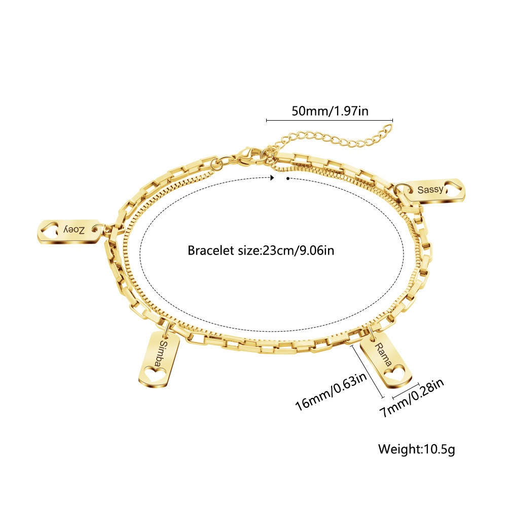 Open heart charm bracelet with engraved heart and birthstone on a two-layer chain