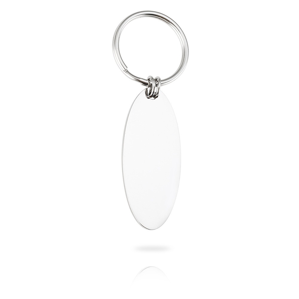 Polished oval stainless steel keychain engraved with a name and a single birthstone — Silver Tone, 19x45mm