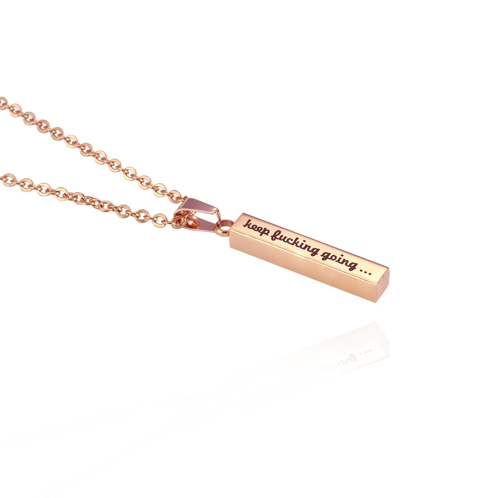 Engraved vertical bar necklace with an optional birthstone on a bamboo link chain