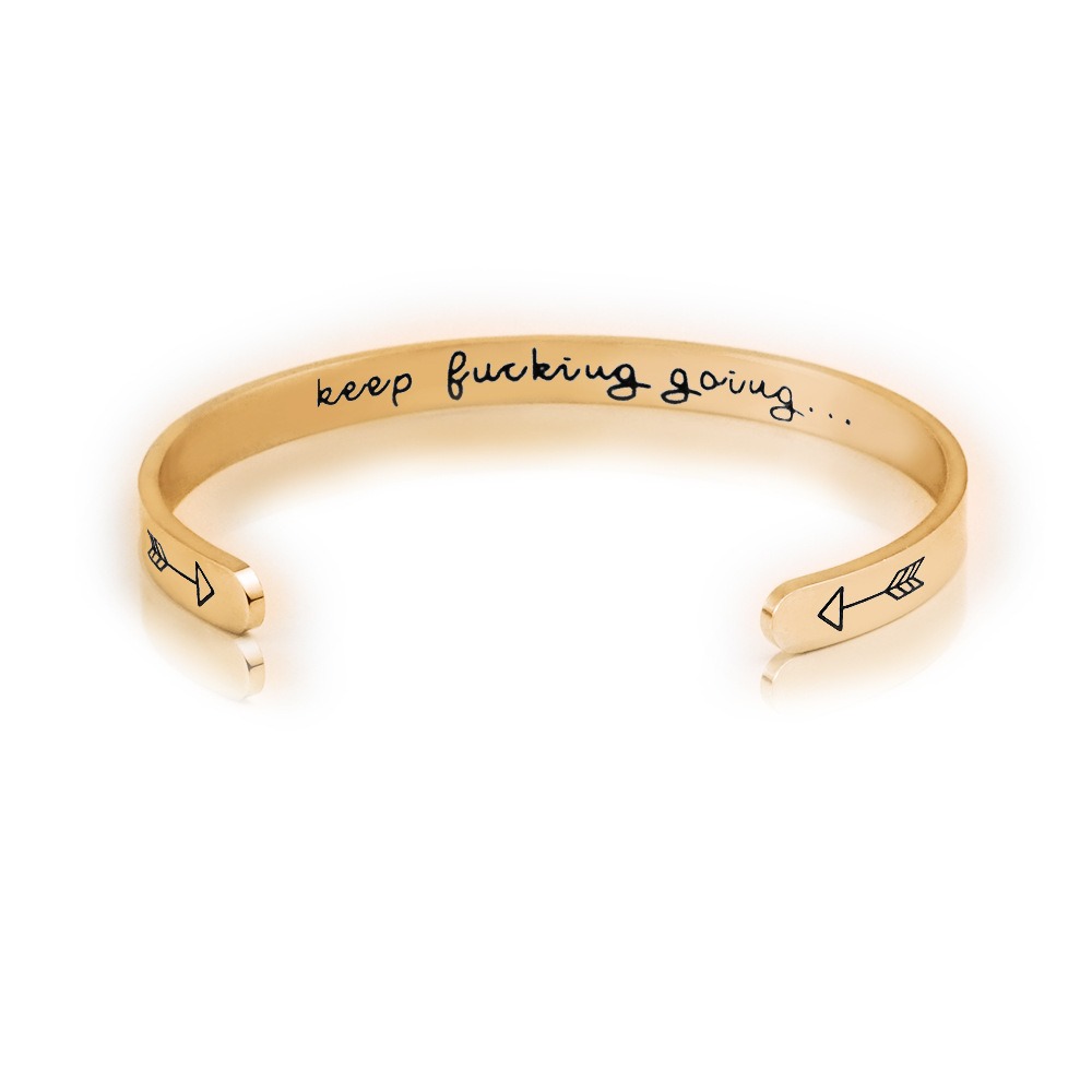 Engraved stainless steel open C-shape cuff bracelet