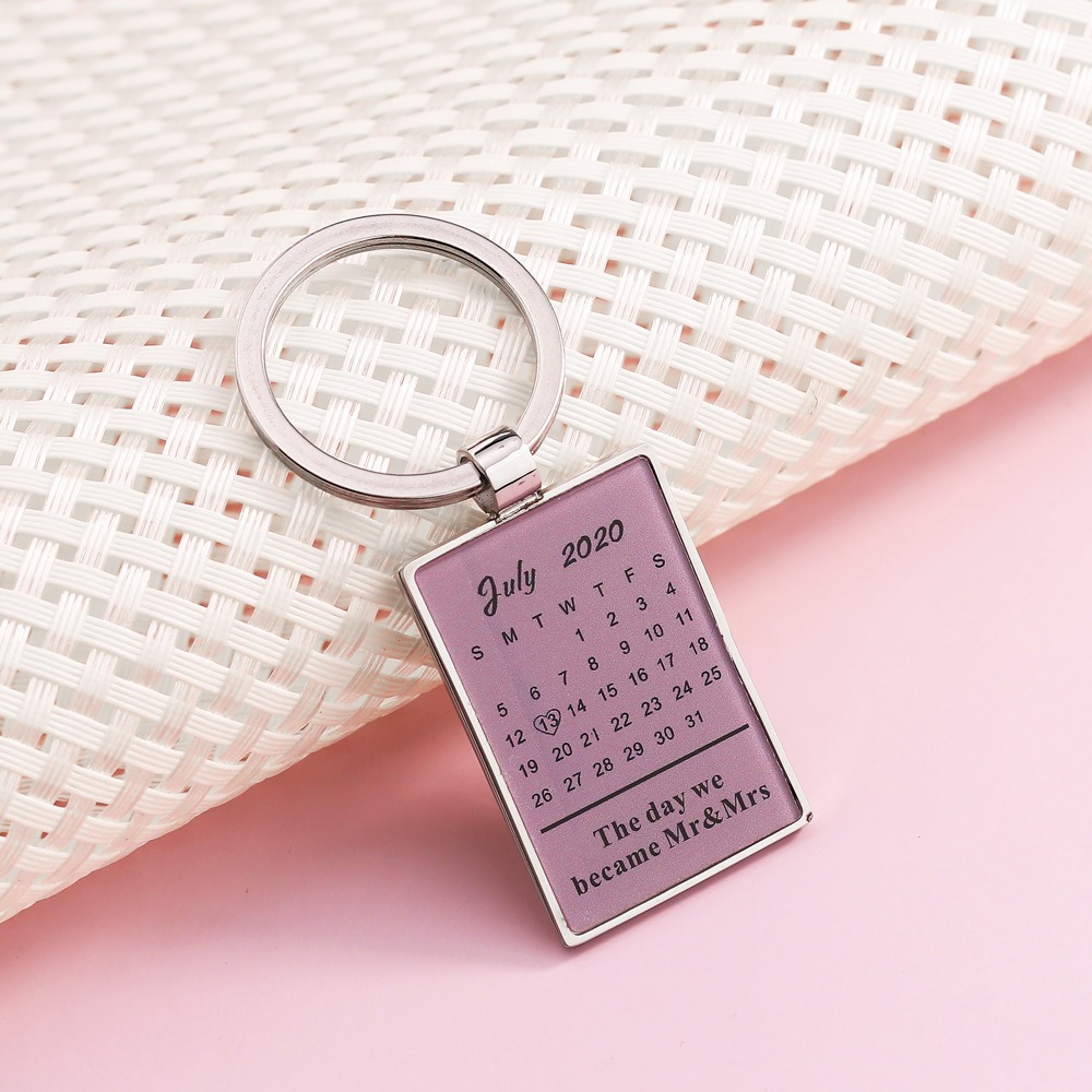 Stainless steel dog tag keyring with a message and photos on two sides