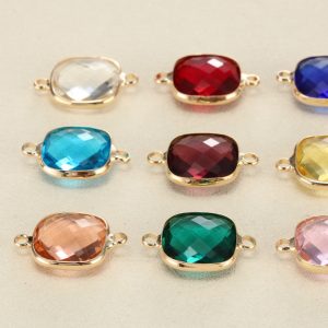 Engraved name necklace with a 12mm square gold-edged birthstone charm