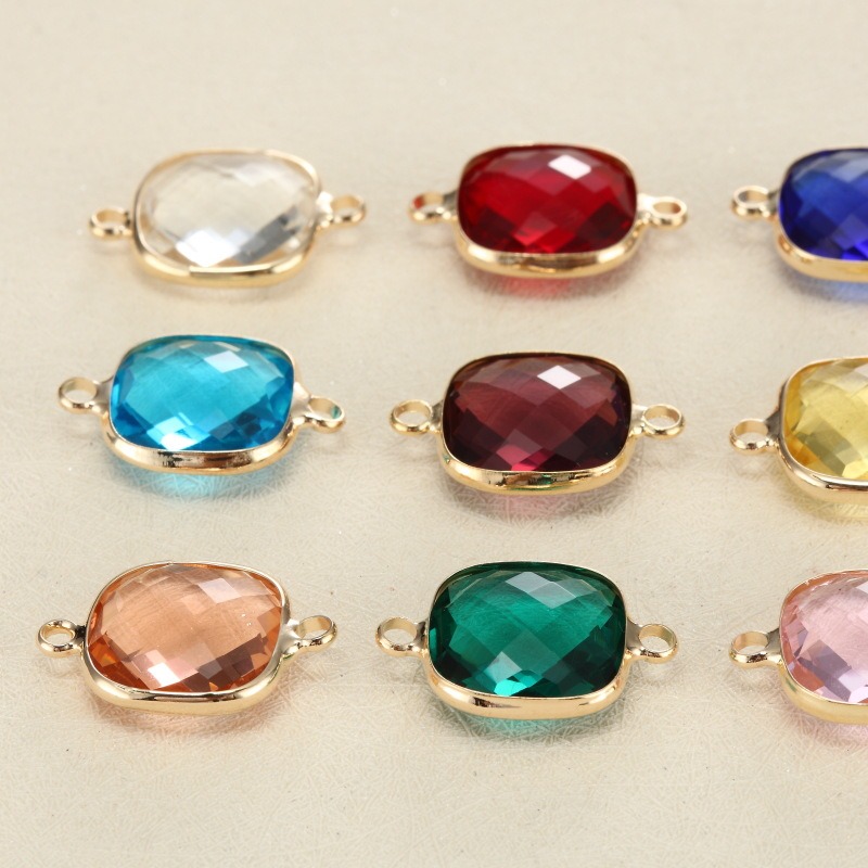 Engraved name necklace with a 12mm square gold-edged birthstone charm