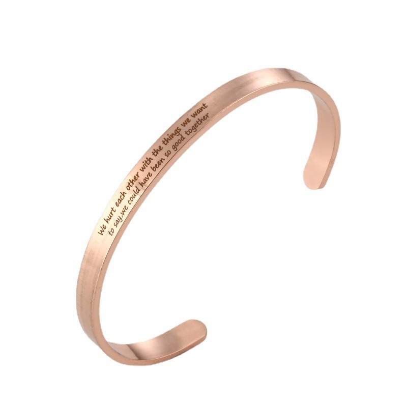 Engraved stainless steel open C-shape cuff bracelet