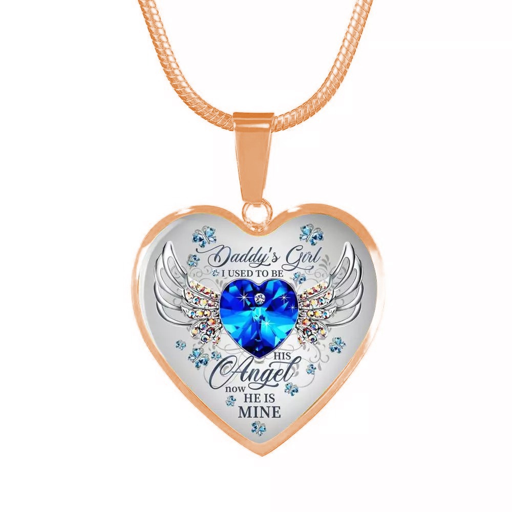 Personalized photo angel wing heart necklace with a custom image in the pendant — Rose Gold Tone, Heart
