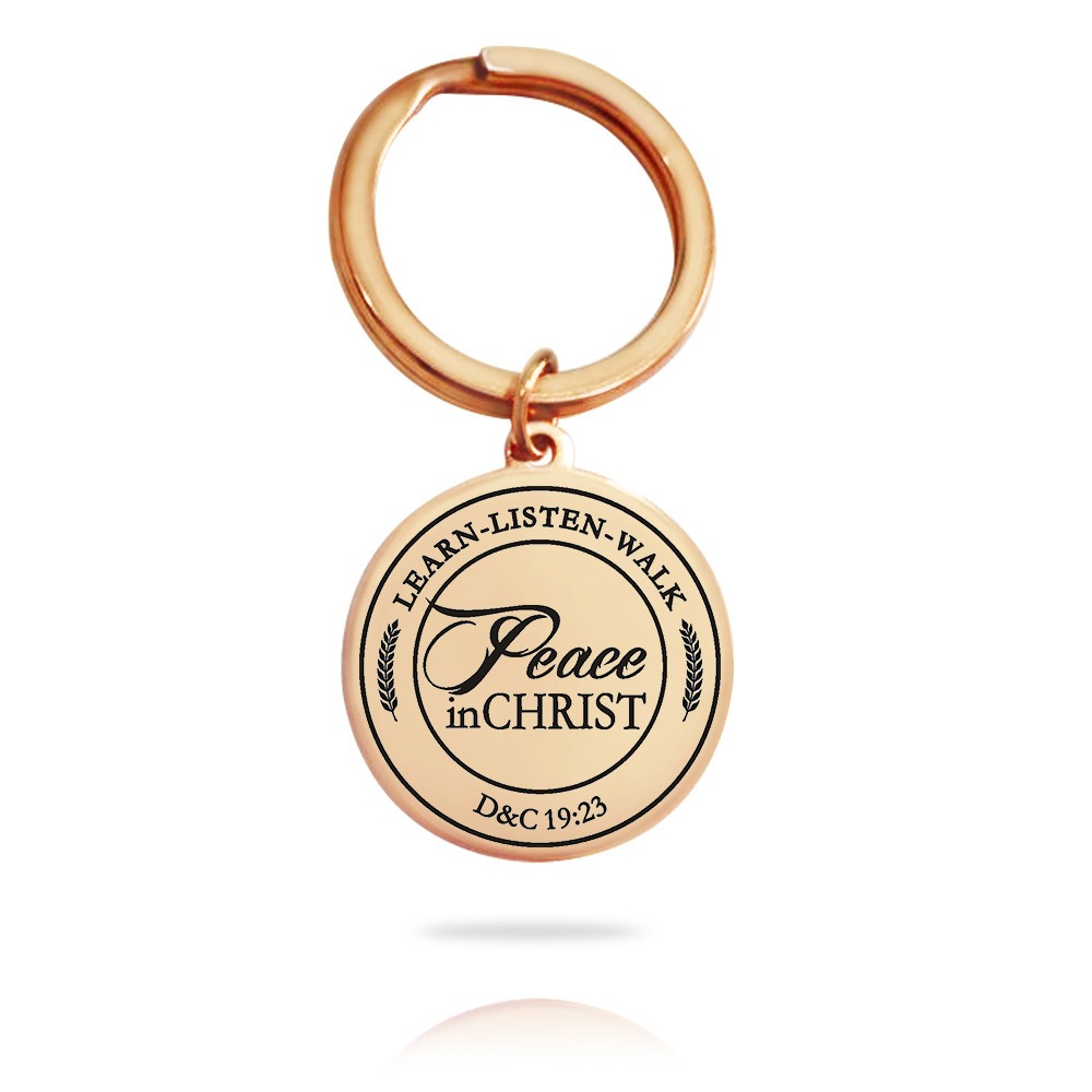 Stainless steel keychain with an engraved name and a small birthstone charm — Rose Gold Tone, 25mm