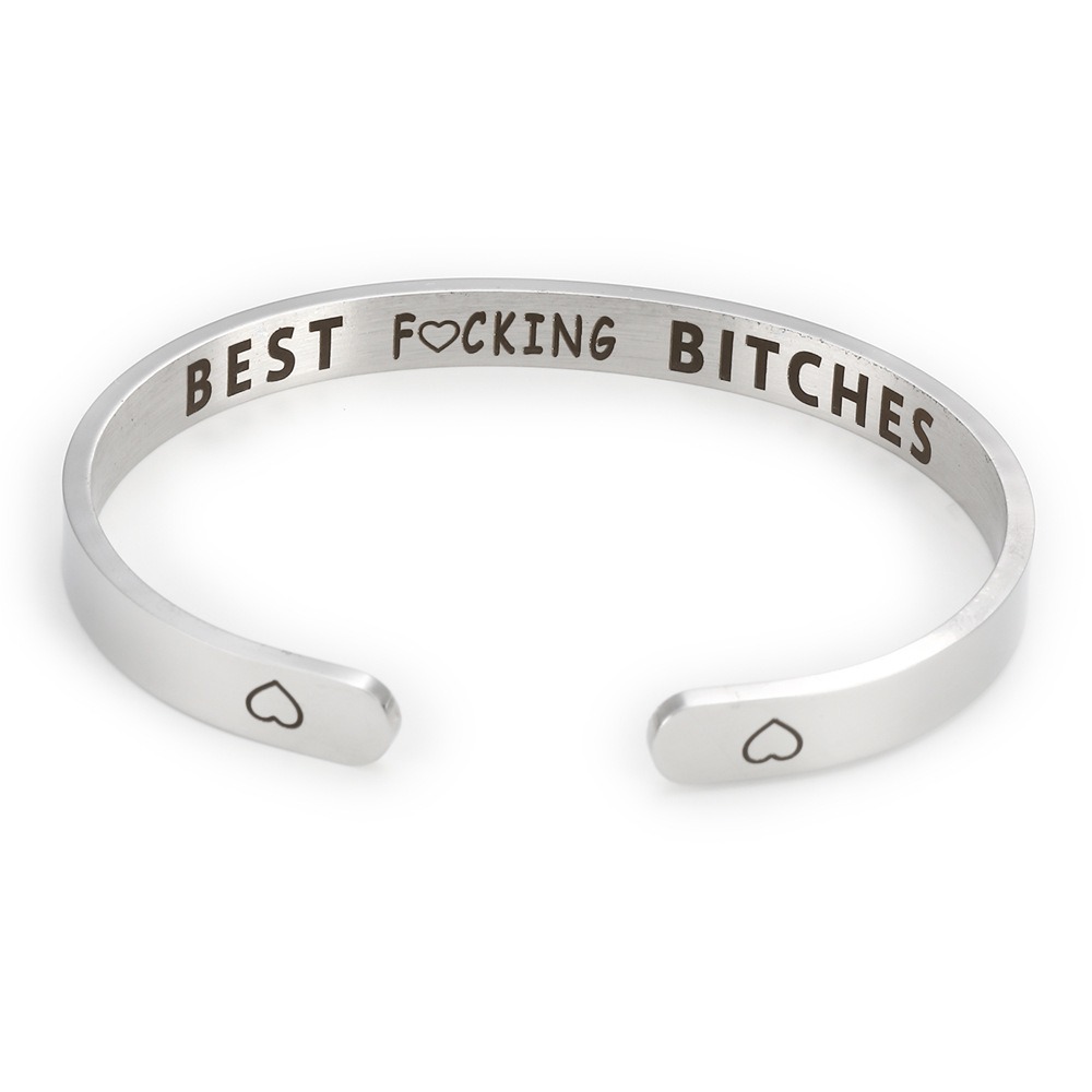 Engraved stainless steel open C-shape cuff bracelet