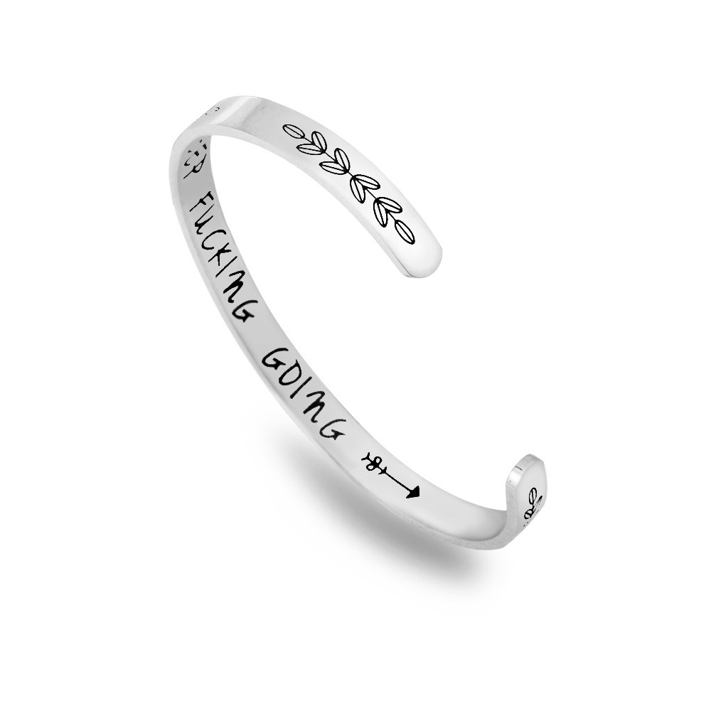 Engraved stainless steel open C-shape cuff bracelet