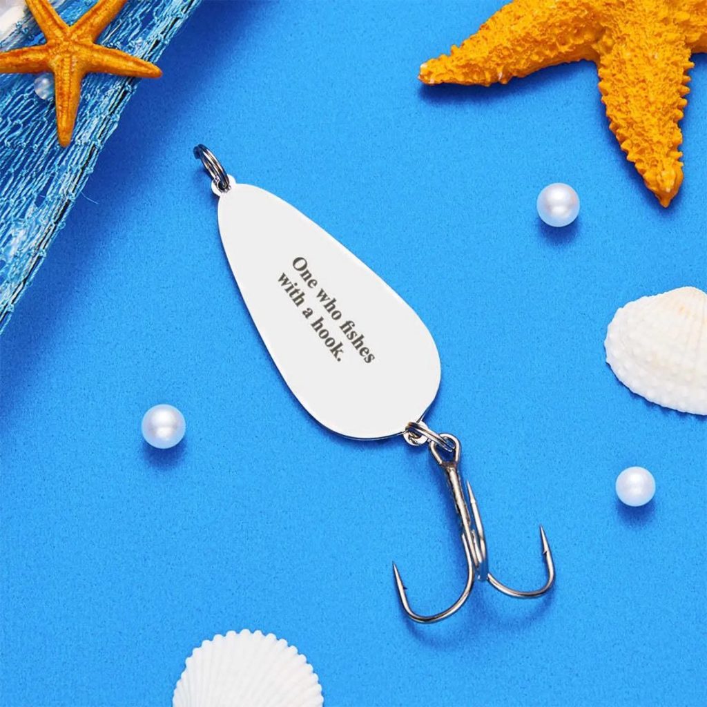 Stainless steel photo fishing hook pendant with custom photo frame and optional engraved back