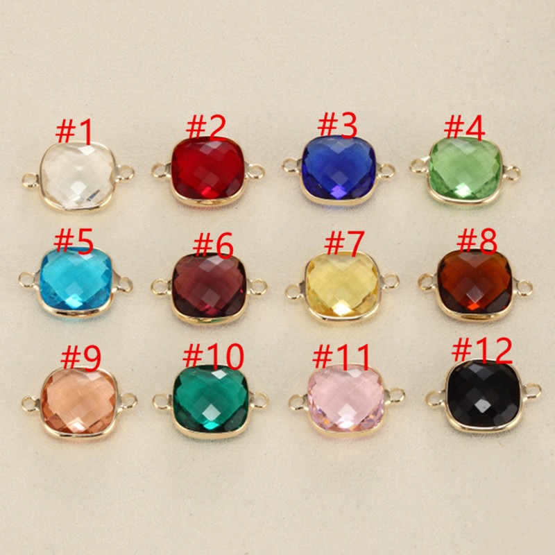Engraved name necklace with a 12mm square gold-edged birthstone charm