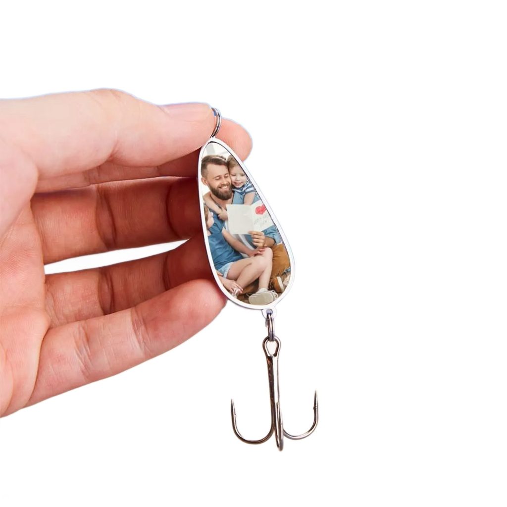 Stainless steel photo fishing hook pendant with custom photo frame and optional engraved back