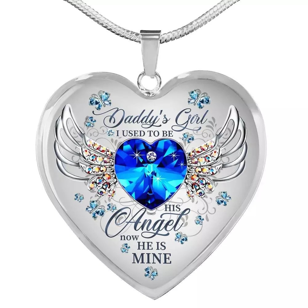 Personalized photo angel wing heart necklace with a custom image in the pendant — Silver Tone, Heart