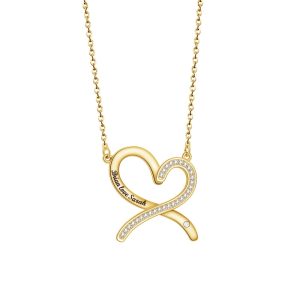 Engraved infinity heart name necklace in gold tone with a single birthstone accent — Gold Tone