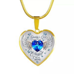Personalized photo angel wing heart necklace with a custom image in the pendant — Gold Tone, Heart