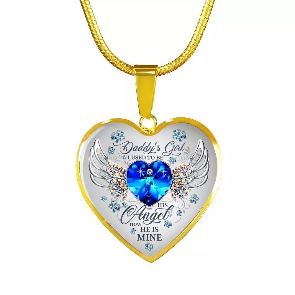 Personalized photo angel wing heart necklace with a custom image in the pendant — Gold Tone, Heart