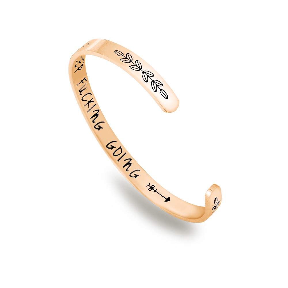 Engraved stainless steel open C-shape cuff bracelet