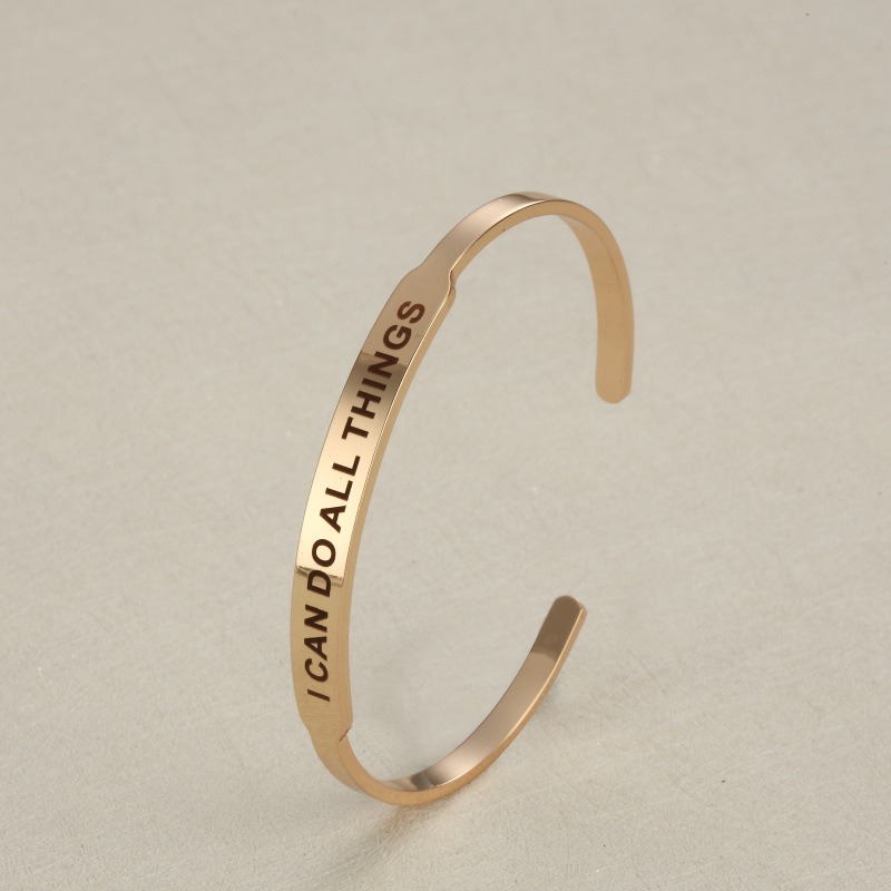 Custom engraved stainless steel C-shaped cuff bracelet with optional birthstone — Gold Tone