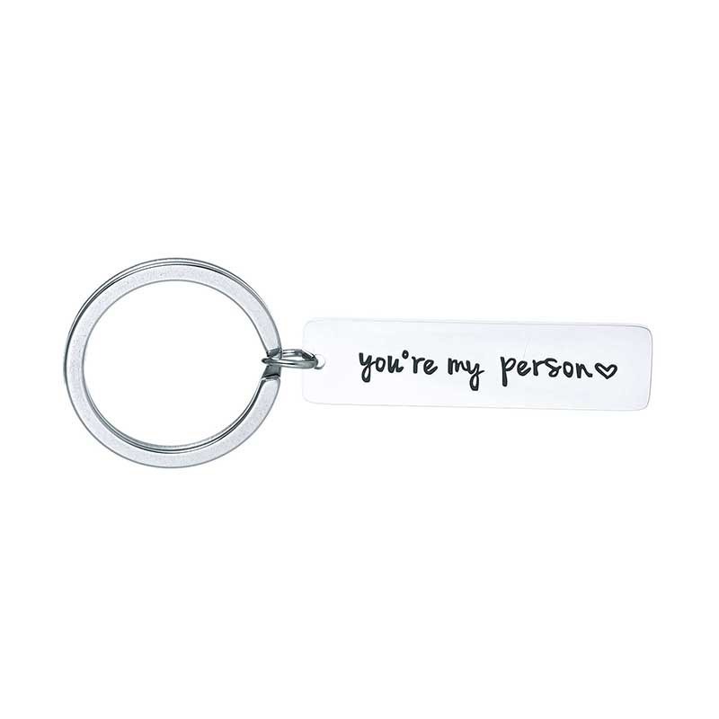 Stainless steel keychain with an engraved name and a small birthstone charm — 10*40mm