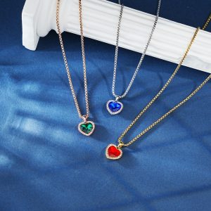 Ocean heart pendant necklace with an engraving and birthstone accent