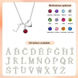 Heart necklace with an initial and a diamond accent — Silver Tone