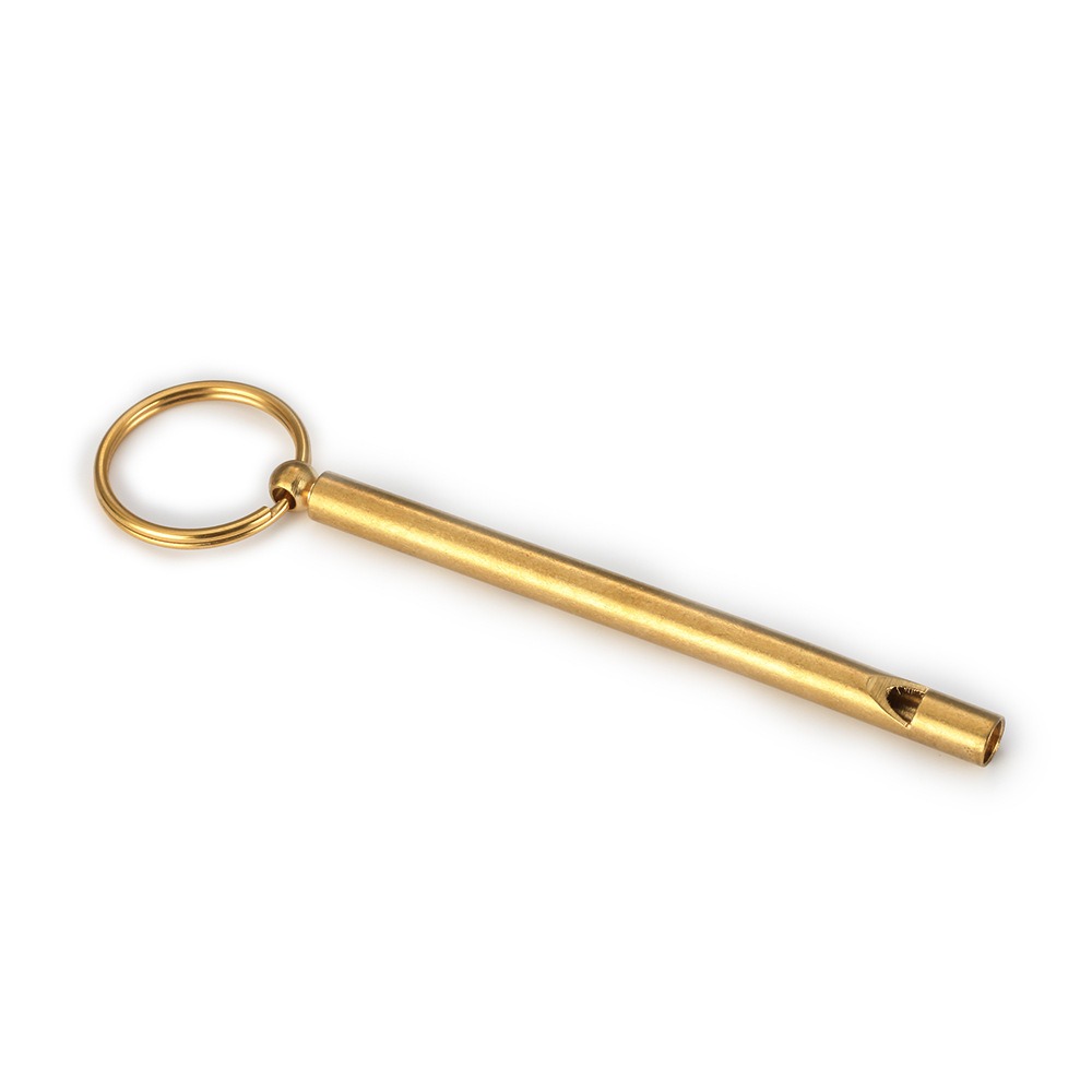 Engraved brass whistle keychain with a coil keyring and optional birthstone