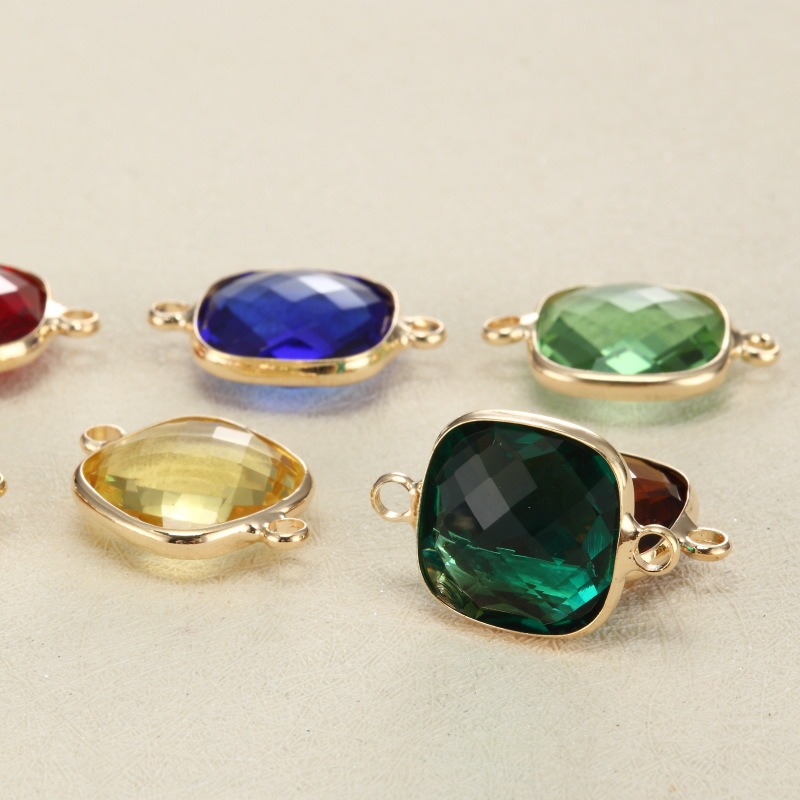 Engraved name necklace with a 12mm square gold-edged birthstone charm
