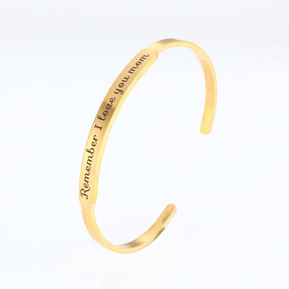 Custom engraved stainless steel C-shaped cuff bracelet with optional birthstone