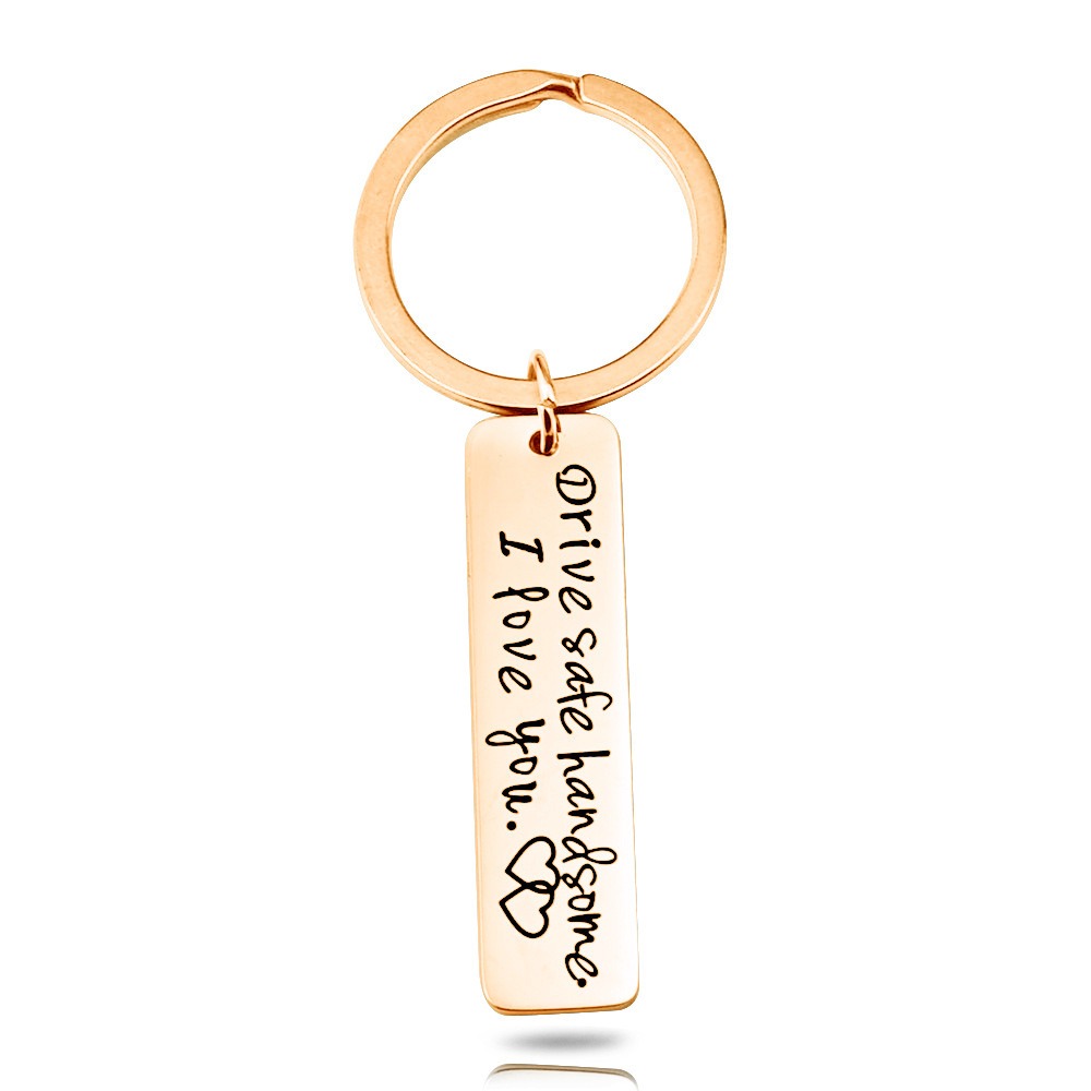 Stainless steel keychain with an engraved name and a small birthstone charm — Rose Gold Tone, 10*40mm
