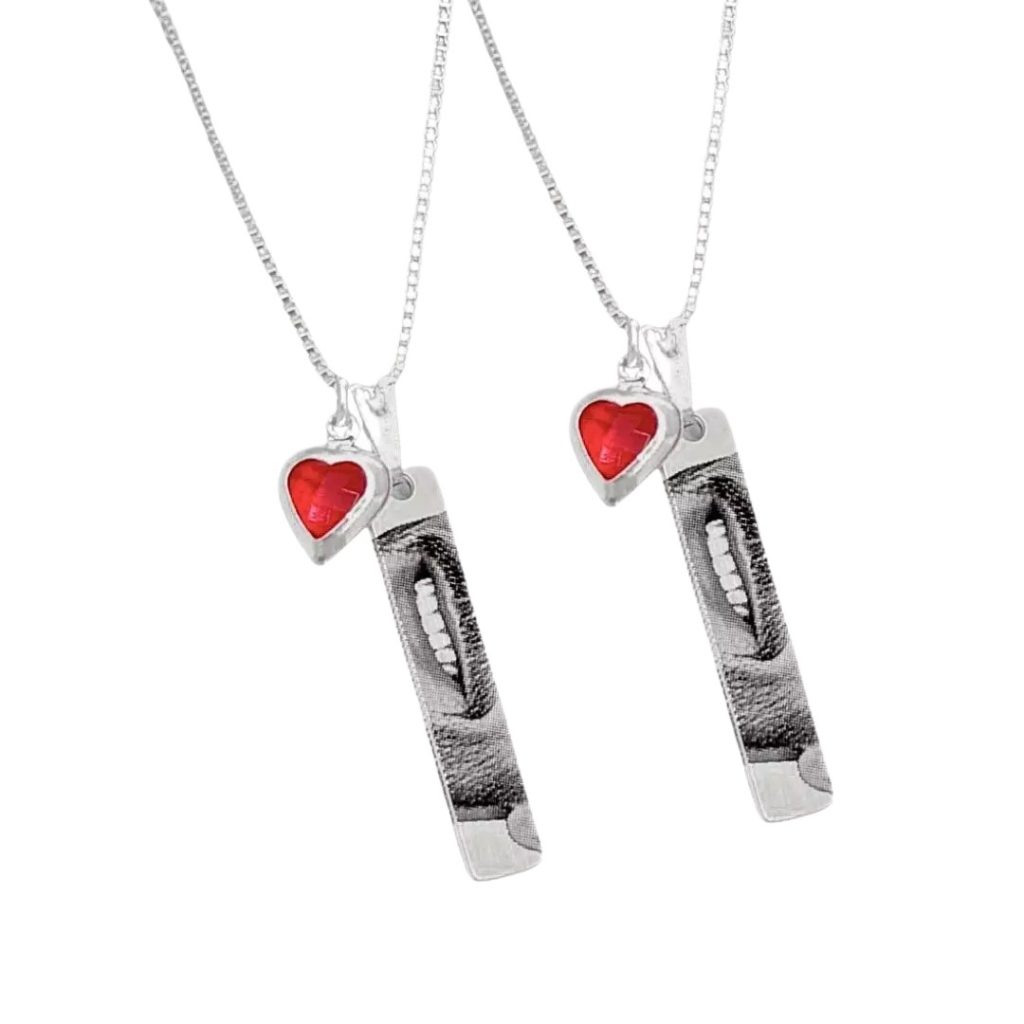 Personalized photo pendant necklace with rectangular charm and heart-shaped accent