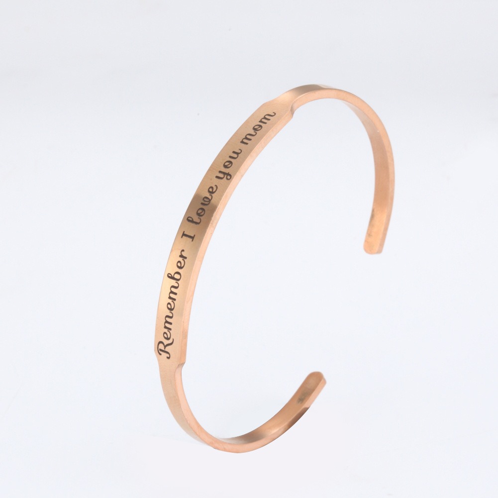Custom engraved stainless steel C-shaped cuff bracelet with optional birthstone
