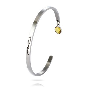 4mm Engraved Open Bangle with Birthstone Charm