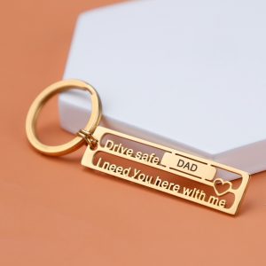 Double heart name keychain in stainless steel with two engraved names and birthstones