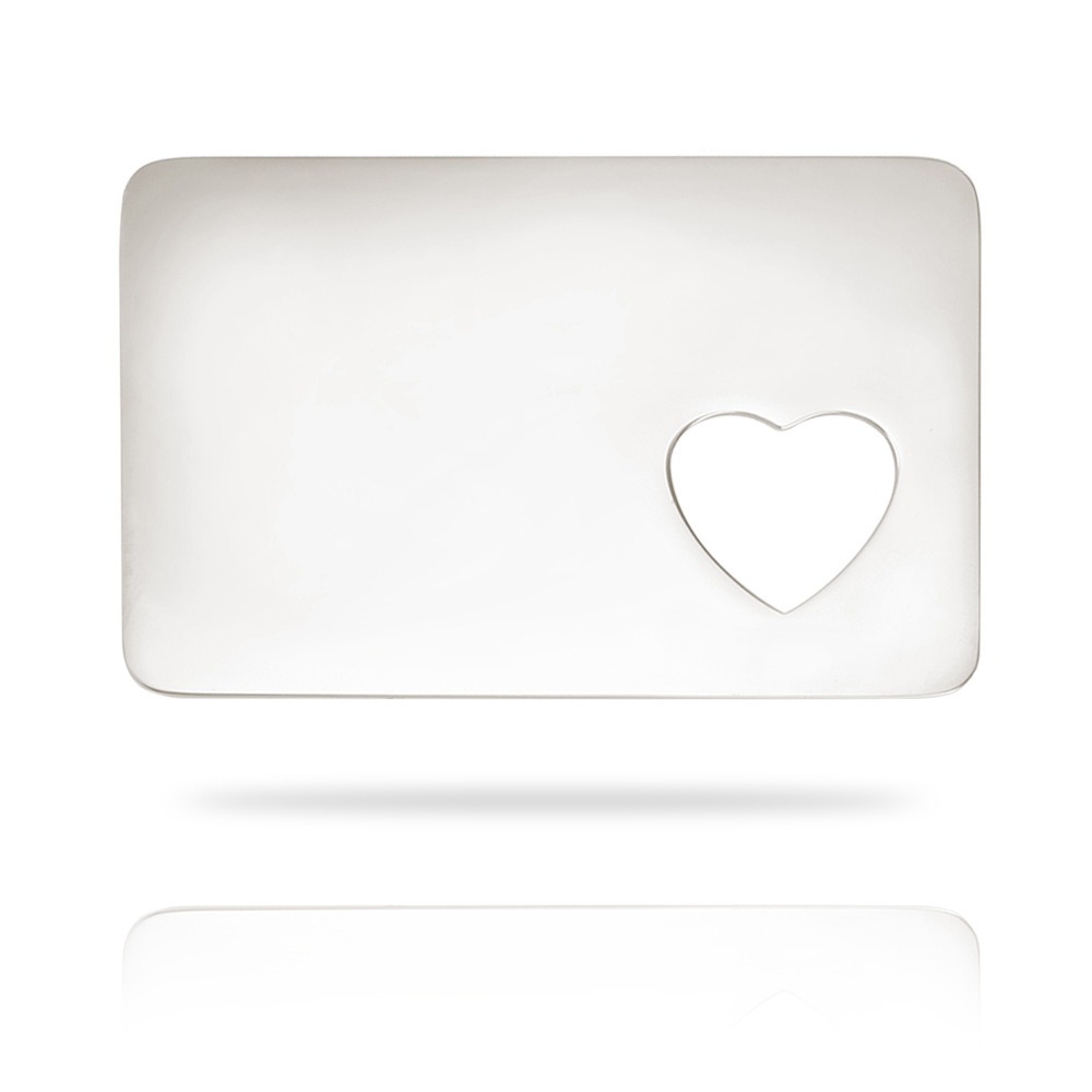Personalized photo wallet card in stainless steel with a heart cutout and a printed photo — Silver Tone, Heart