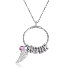Titanium necklace with engraved name beads and crystal accents