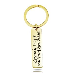 Stainless steel keychain with an engraved name and a small birthstone charm — Gold Tone, 10*40mm