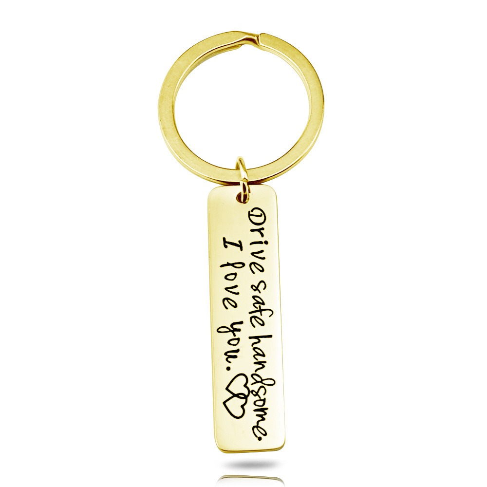 Stainless steel keychain with an engraved name and a small birthstone charm — Gold Tone, 10*40mm