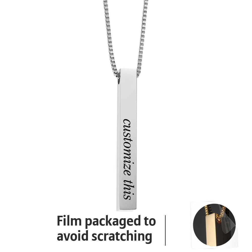 Engraved vertical bar necklace with an optional birthstone on a bamboo link chain