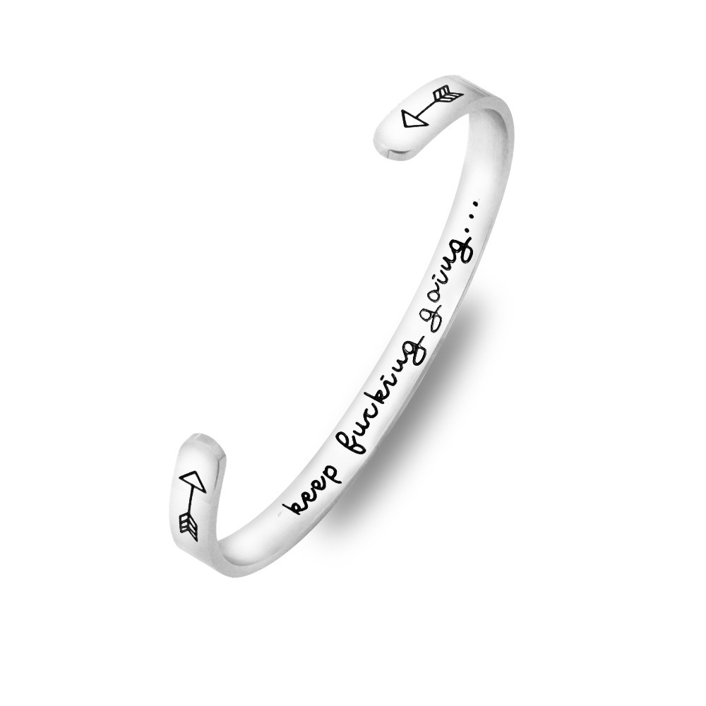 Engraved stainless steel open C-shape cuff bracelet