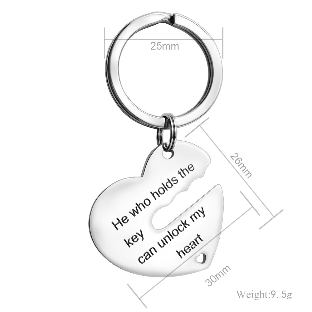 Stainless steel heart lock couple keychain with two engraved names and birthstone accents